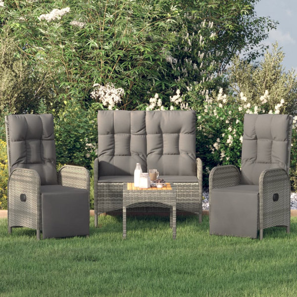 vidaXL 4 Piece Patio Dining Set with Cushions Gray Poly Rattan