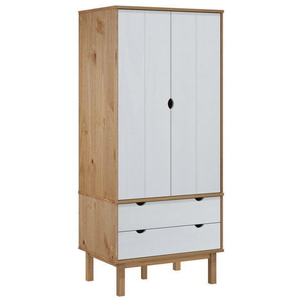 vidaXL Wardrobe OTTA Brown and White 30.1"x20.9"x67.7" Solid Wood Pine