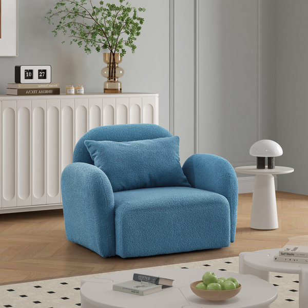 Living Room Furniture Lazy Sofa Chair Teddy Fabric Blue