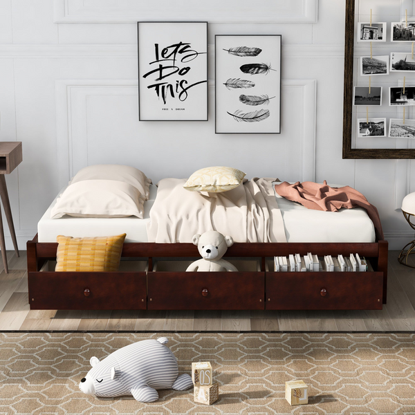 Orisfur. Twin Size Platform Storage Bed with 3 Drawers