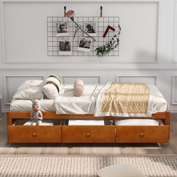 Twin Size Platform Storage Bed with 3 Drawers