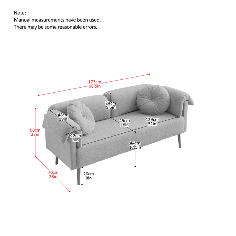 68.5"Modern Lamb Wool Sofa With Decorative Throw Pillows for Small Spaces