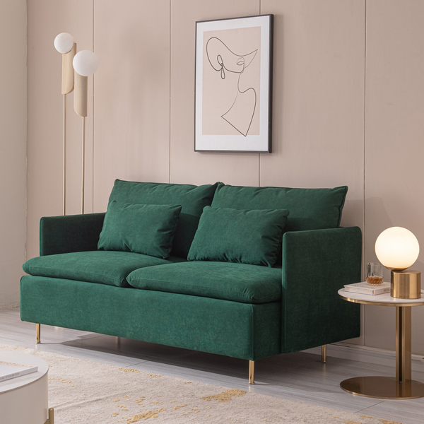 Modern Upholstered Loveseat Sofa,Emerald Cotton Linen---63.8"