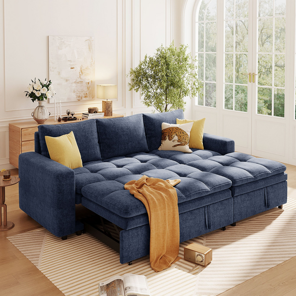 Soft Upholstered Sectional Sofa Bed with Storage Space, Suitable for Living Rooms and Apartments.