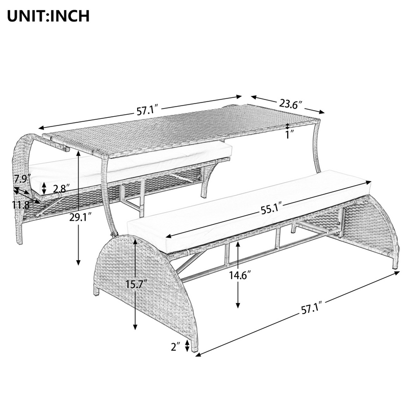 Outdoor Loveseat and Convertible to four seats and a table,Suitable for Gardens and Lawns