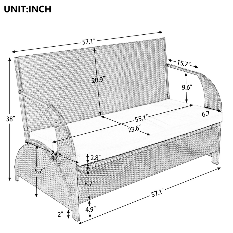 Outdoor Loveseat and Convertible to four seats and a table,Suitable for Gardens and Lawns