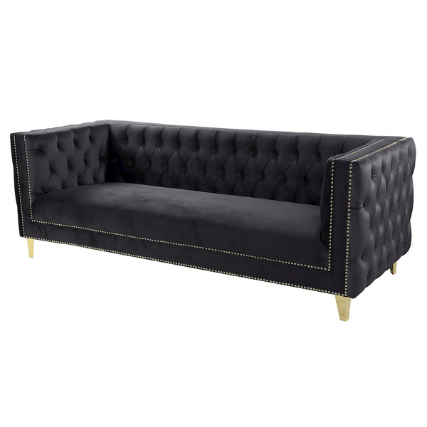 Luxe Velvet Sofa with Gold Legs, Fully Assembled.